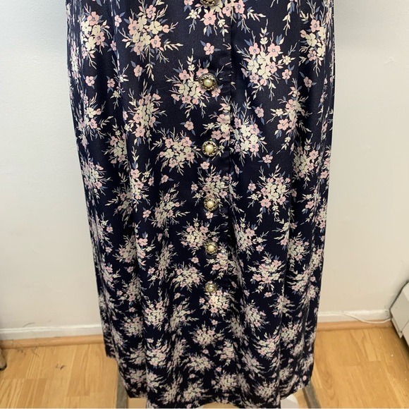 Leslie Fay Midi Dress 8P Blue Floral  Pearl Button Front Cottagecore Office - Picture 5 of 9